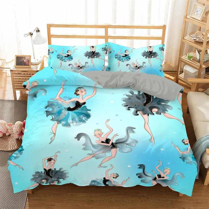 Modern Lovely Princess Kids Bedding Set Twin Size Microfiber Cartoon Unicorn Swan Ballet Girl Print Duvet Cover With Pillowcases
