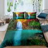 Waterfall Duvet Cover Set Natural Scenery Quilt Cover Pillowcase Landscape Forest Waterfall Queen Size Polyester Bedding Set