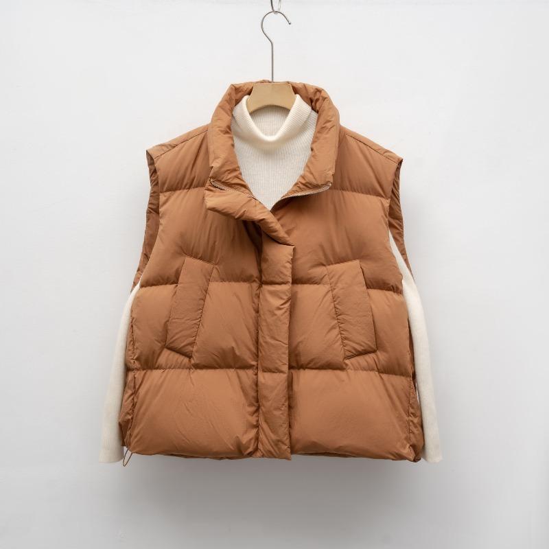 Minimalist Casual Stand-Collar Puffer Vest Women's Short-Length Loose-Fit Down Vest for Fall/Winter