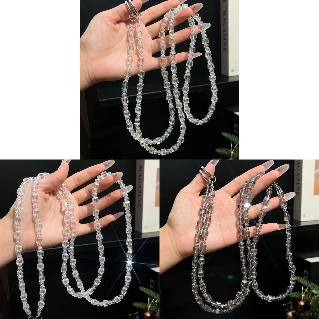 Fashion Water Crystal Cube Phone Chain With Handmade Beads For Women And Men