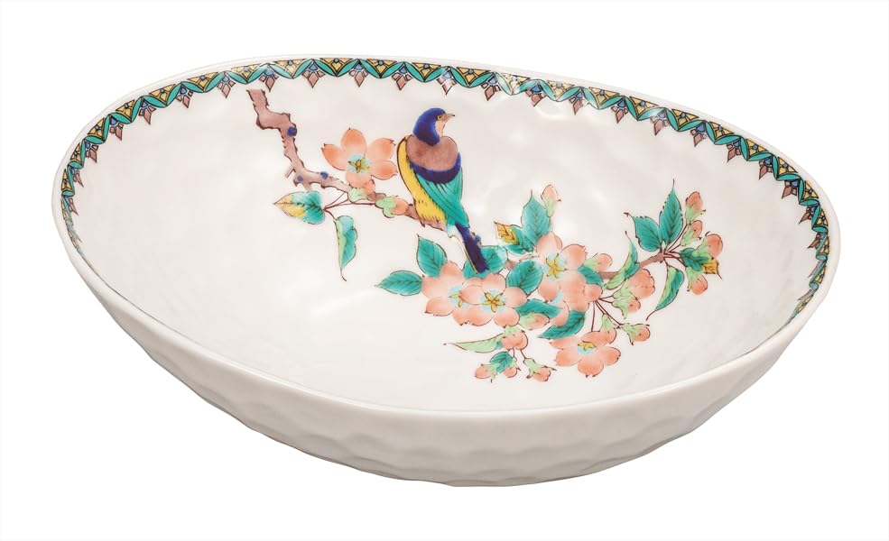 

Kutani ware Iwataya No. 6 egg bowl with overglaze flowers and birds, K9-261