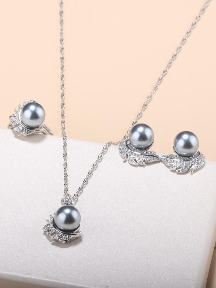 

Bridal-Bridesmaid Dress Natural Pearl Wedding Jewelry For Women Necklace And Earrings Ring Gift Sets resizable
