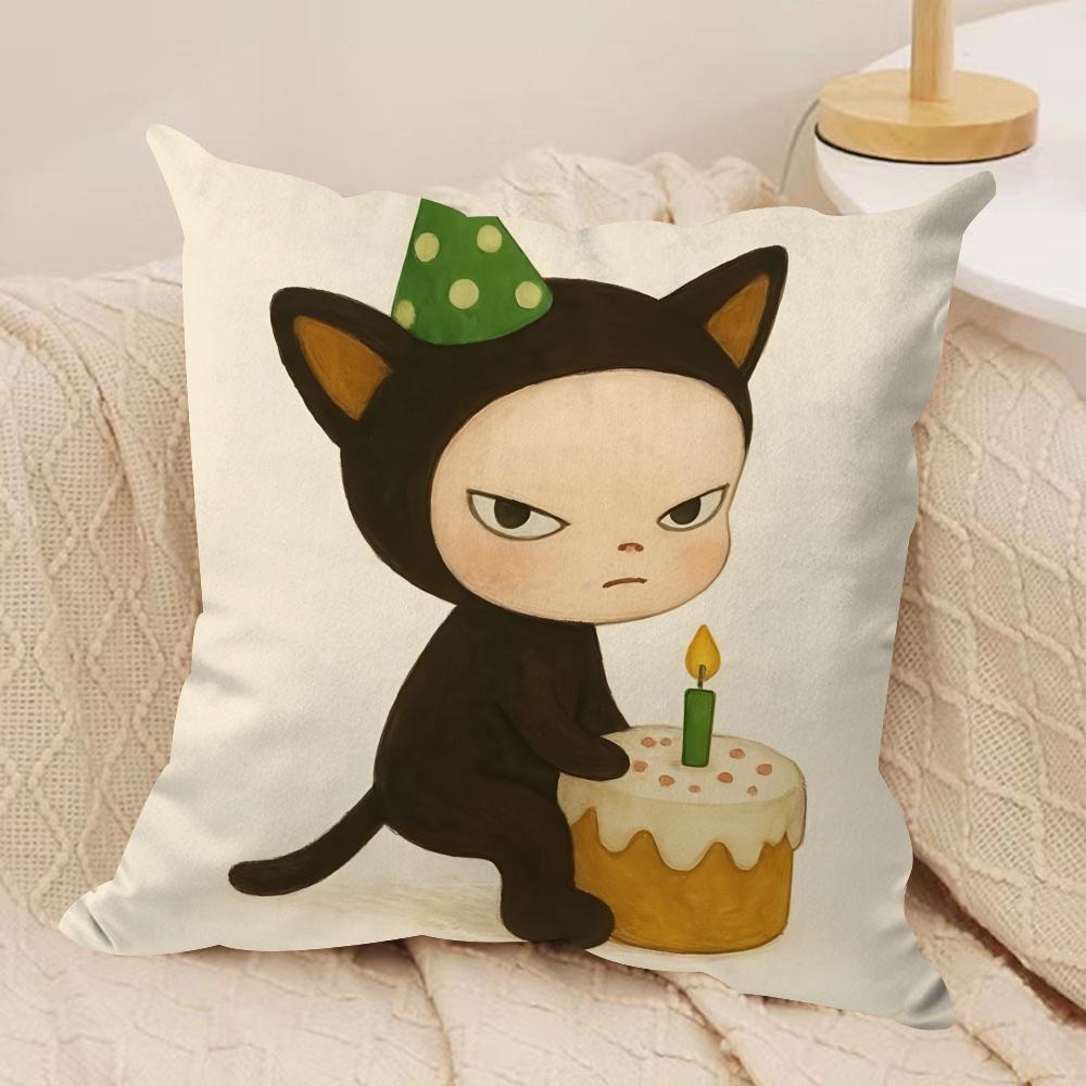 YYoshitomo Nara Art Cushion Cover Soft Plush Fabric DoubleSided Printed Cushion Covers for All Seasons Home Decor