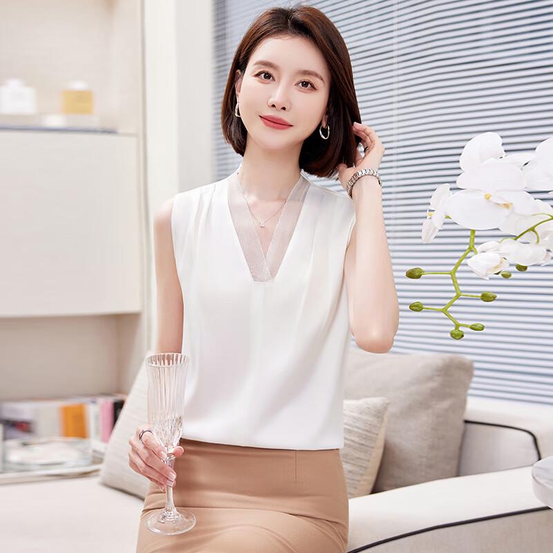 Women's Elegant V-neck Sleeveless Chiffon Blouse