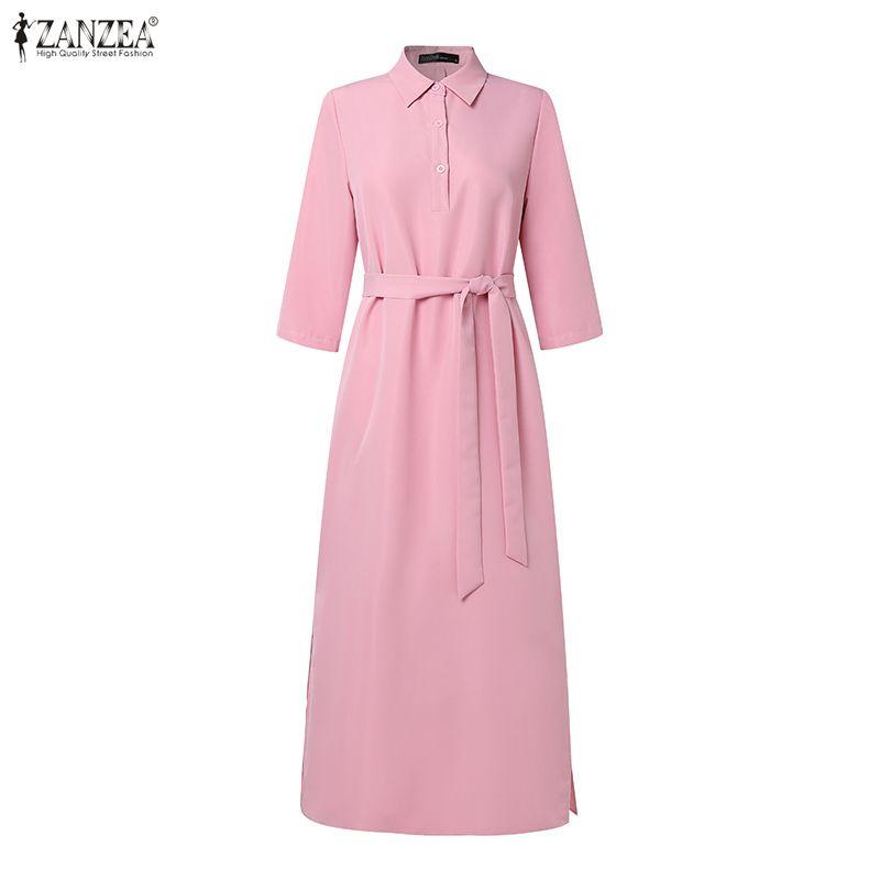 ZANZEA Women Casual Turn Down Collar Loose Long Sleeve Shirt Dress