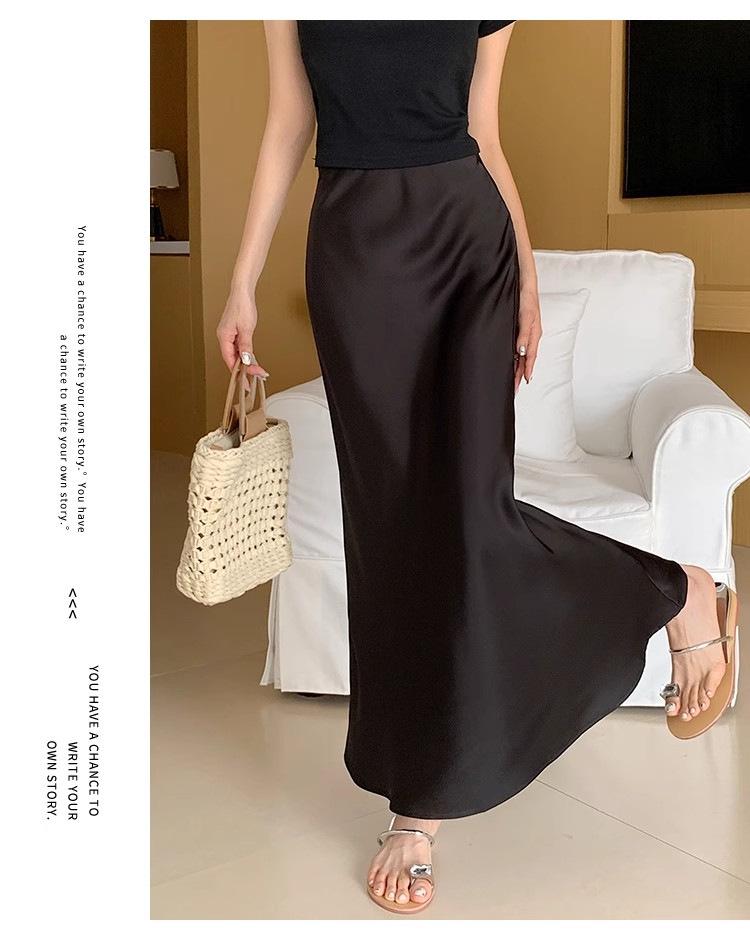 Damska spódnica satynowa z wysokim stanem typu rybka - Wiosna 2024