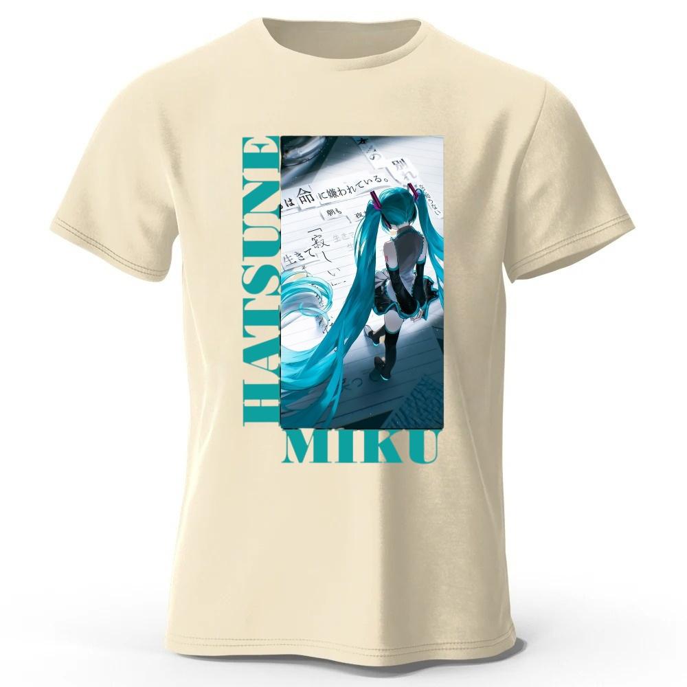Summer Hatsune Miku Printed Pure Cotton T-shirt Men Fashion Casual Comfortable Plus-size Short Sleeves Top