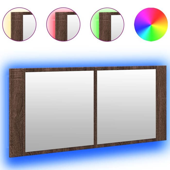 VidaXL Armoire à miroir à LED de bain chêne marron 100x12x45 cm, armoire à miroir, armoire de maquillage avec miroir, 834961