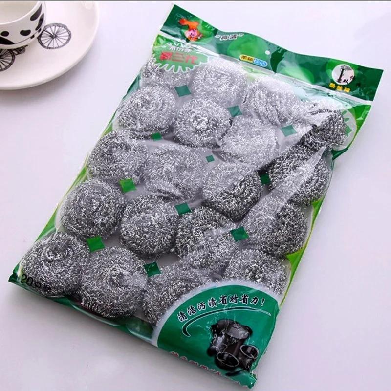 20pcs/bag Stainless Steel Cleaning Ball Kitchen Cleaning Brush Pot Brushing Dish Steel Ball