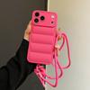 Fashion Down Jacket Lanyard Crossbody Case for iPhone 17 16 15 Pro Max 14 Plus 13 12 11 Air X Xr Xs Long Strap Solid Color Cover