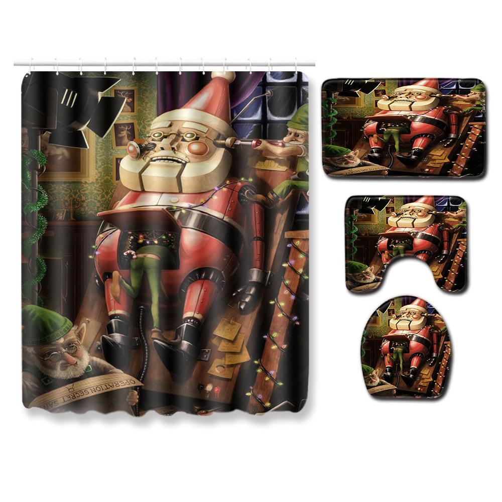 Christmas Toilet Four-Piece Floor Mat Bathroom Non-Slip Door Mat Shower Room Absorbent Carpet
