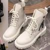 Fashion 2024 High Quality Shoes Female Side Zipper Women's Boots Fashion Cross Lacing Modern Boots Women New Round Toe Mid-Calf Boots