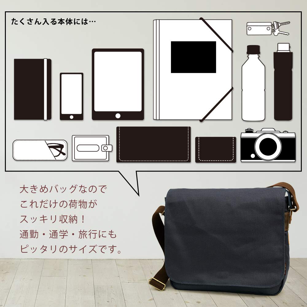 Creare Kiki Canvas Shoulder Bag for Men, A4 Size, Crossbody, Lightweight, Made in Japan, Japanese Style, Indigo and Persimmon Dyed, A4 Loose Flap