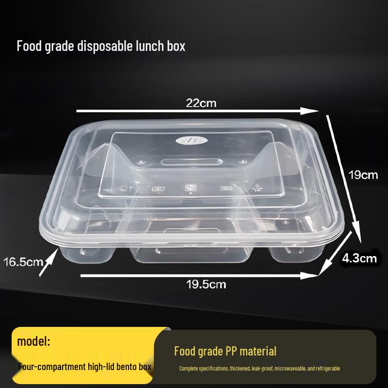 

Disposable Transparent Four-Compartment Meal Prep Containers