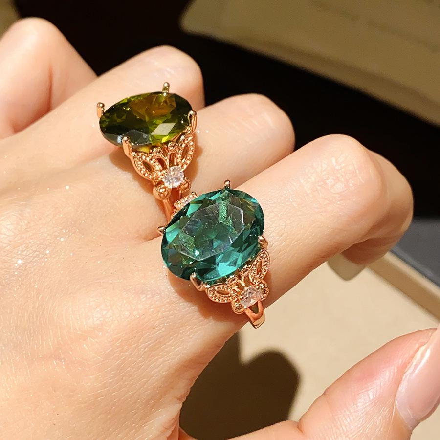 Qicai Liujing Elegant Oval Zirconium Adjustable Ring - Stylish High-End Index Finger Jewelry