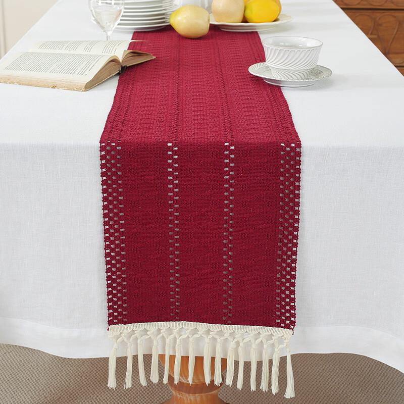 Light Luxury Faux Cotton Linen Tassel Table Runner