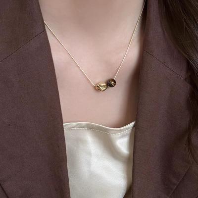 Minimalist Romantic Geometric Tiger's Eye Vintage-Inspired Melange Necklace