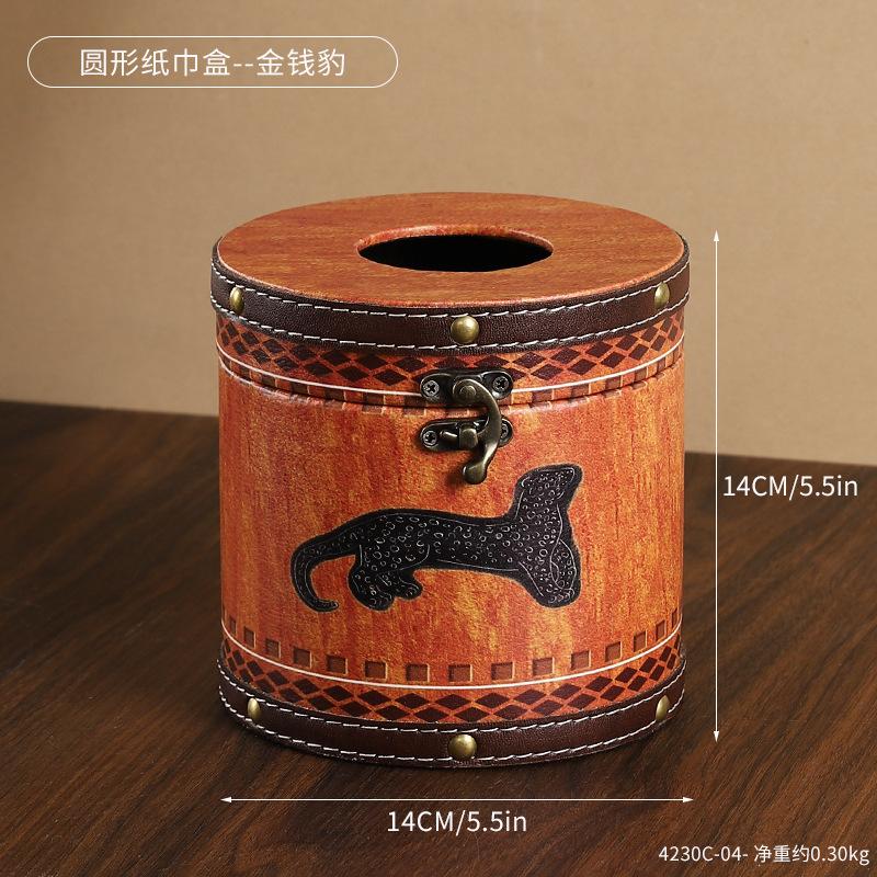 

Chinese Style Guofeng Tissue Box Circular Leather Drawer Box Light Luxury Style Napkin Box Suitable for Home Living Room Bedroom