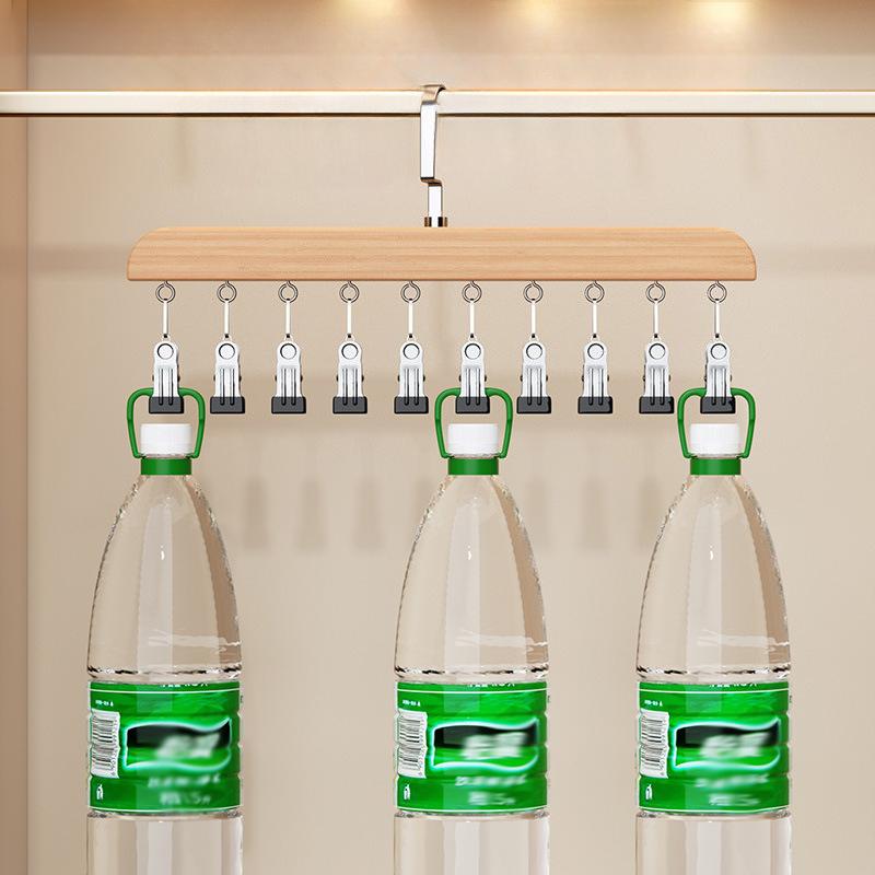 Percha de Madera con 10 Pinzas para Calcetines y Lencería, Tendedero Multiusos para Sombrero y Ropa Interior, Organizador de Lavandería para el Hogar