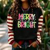 Sudadera de punto para mujer con estampado navideño, manga larga, cuello redondo