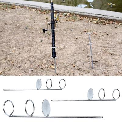 1Pc Fishing Rod Ground Holder Stainless Steel Adjustable Inserts Simple Bracket Fishing Accessories To Insert Metal Double Ring