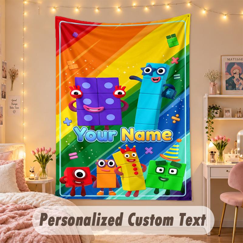 Custom Personalized Tapestry,Numberblock Print Custom Name Text Wall Art Hanging for Bedroom