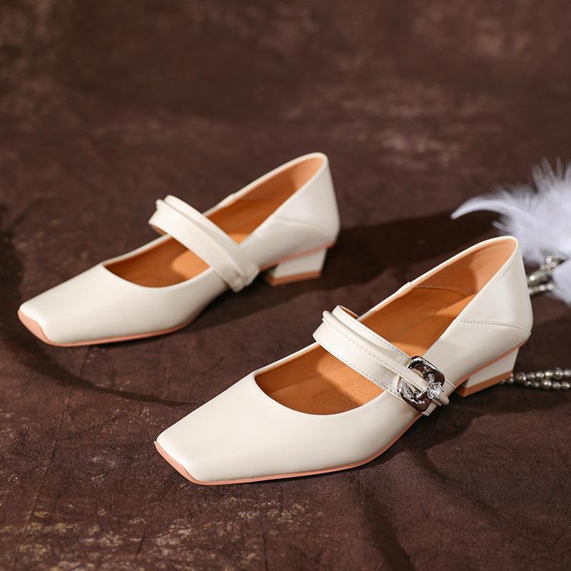 X versatile temperament square head Mary Jane shoes women's shallow mouth low heel single shoes can be stepped on in autumn