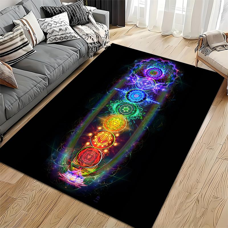Colorful Chakra Symbols Energy-Inspired Design Non-slip rug suitable for living room and bedroom sofas