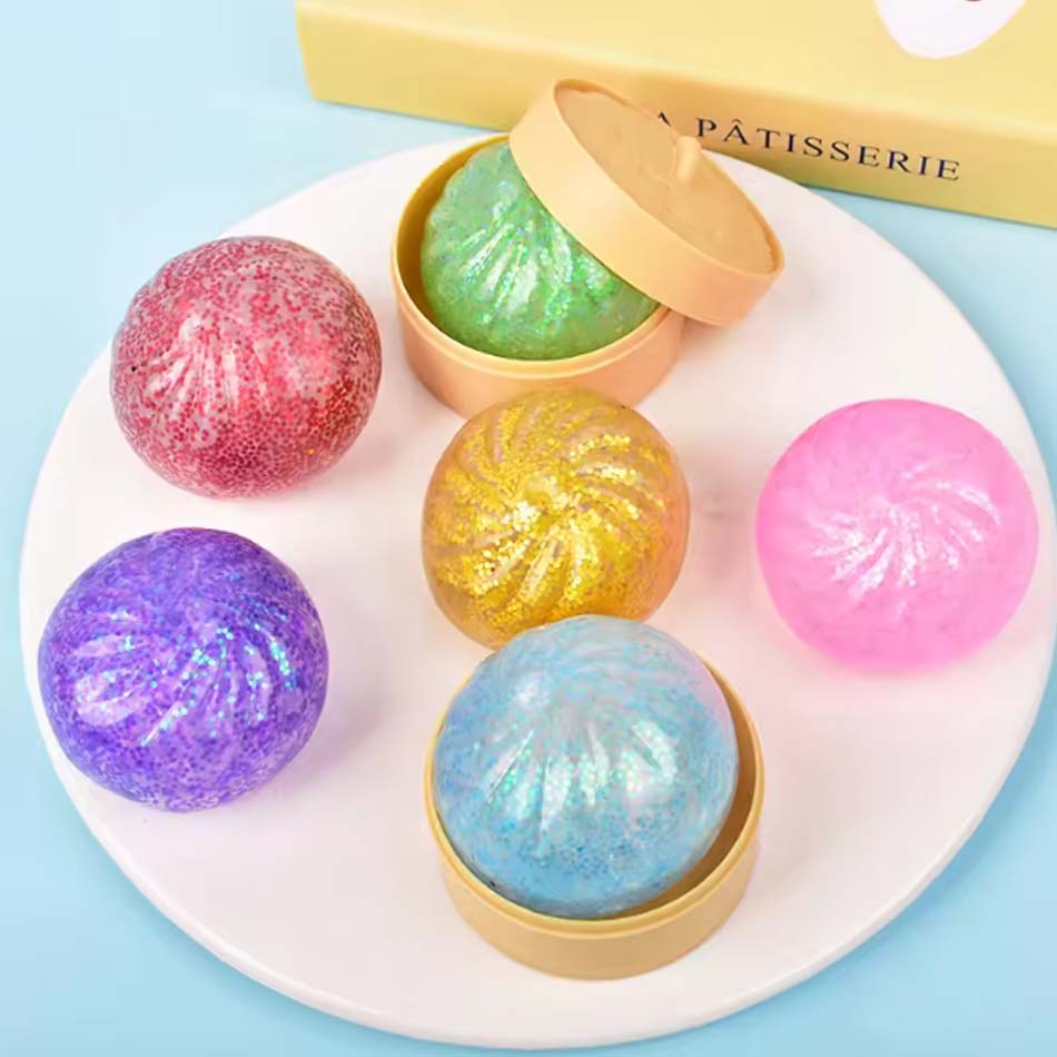 Mini-Quetsch-Dumpling, realistisches Brötchen, sensorisches Fidget-Spielzeug, farbiger Glitzer-Dampfbrötchen-Dekompressionsball, kleines Quetschspielzeug