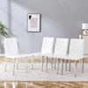 Set of 4 dining chairs in pure white with high-gloss silver - light luxury. The first choice for European dining areas. Silver-coloured metal legs.
