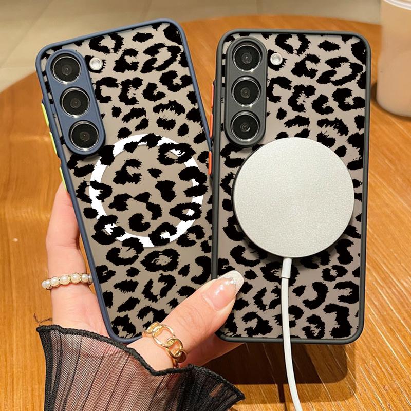 

Для Magsafe Магнитный леопардовый принт Прозрачный чехол для телефона Samsung S25 S24 S22 Ultra S23 S21 S20 Fe A55 A54 A53 A35 A15 Противоударный мягкий жесткий чехол с краями Samsung S24 FE чёрный