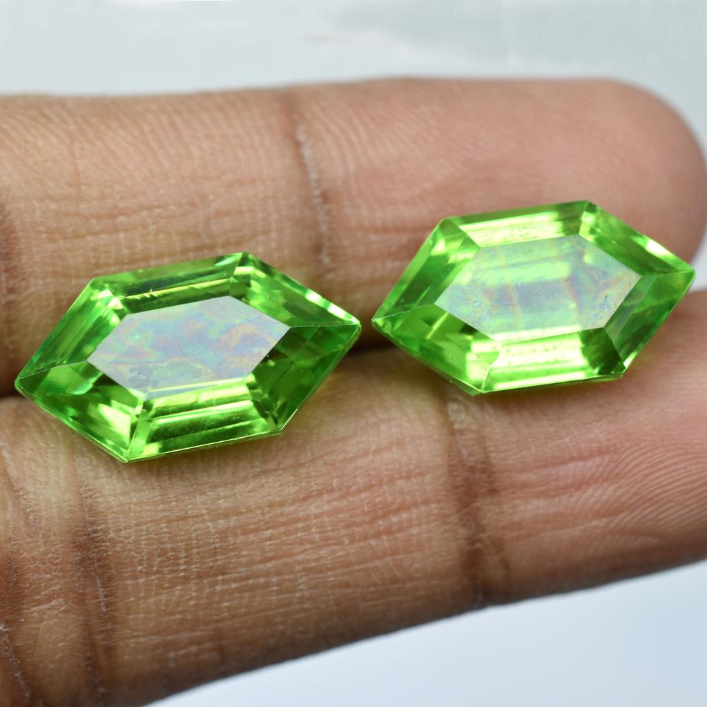 Natural PERIDOT Fancy Cut GREEN Color 16.20Ct CERTIFIED Rare Loose Gemstone Pair
