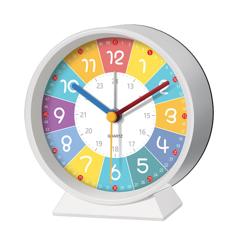 Early Education Desk Clock Needle Display Quartz Alarm Clock Silent Sweep Movement Silent Walking Soft Night Light Metal Frame