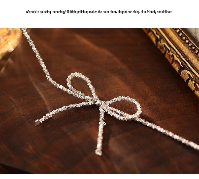 Banyan Tree S925 Silver Bow Necklace - Exquisite Korean Clavicle Chain for Women