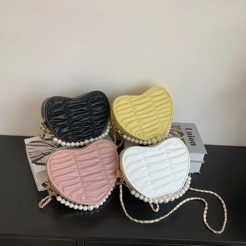 Sewing Thread Love Shape Pleats Zipper Fashion Women's Shoulder Bags  Versatile Style New PU Hot Sale Crossbody Bags