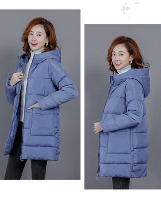 Women Autumn Winter Midi Hooded Big Pocket Windproof Coat Puffer Jacket Cotton Padded Parkas Warm Outwear