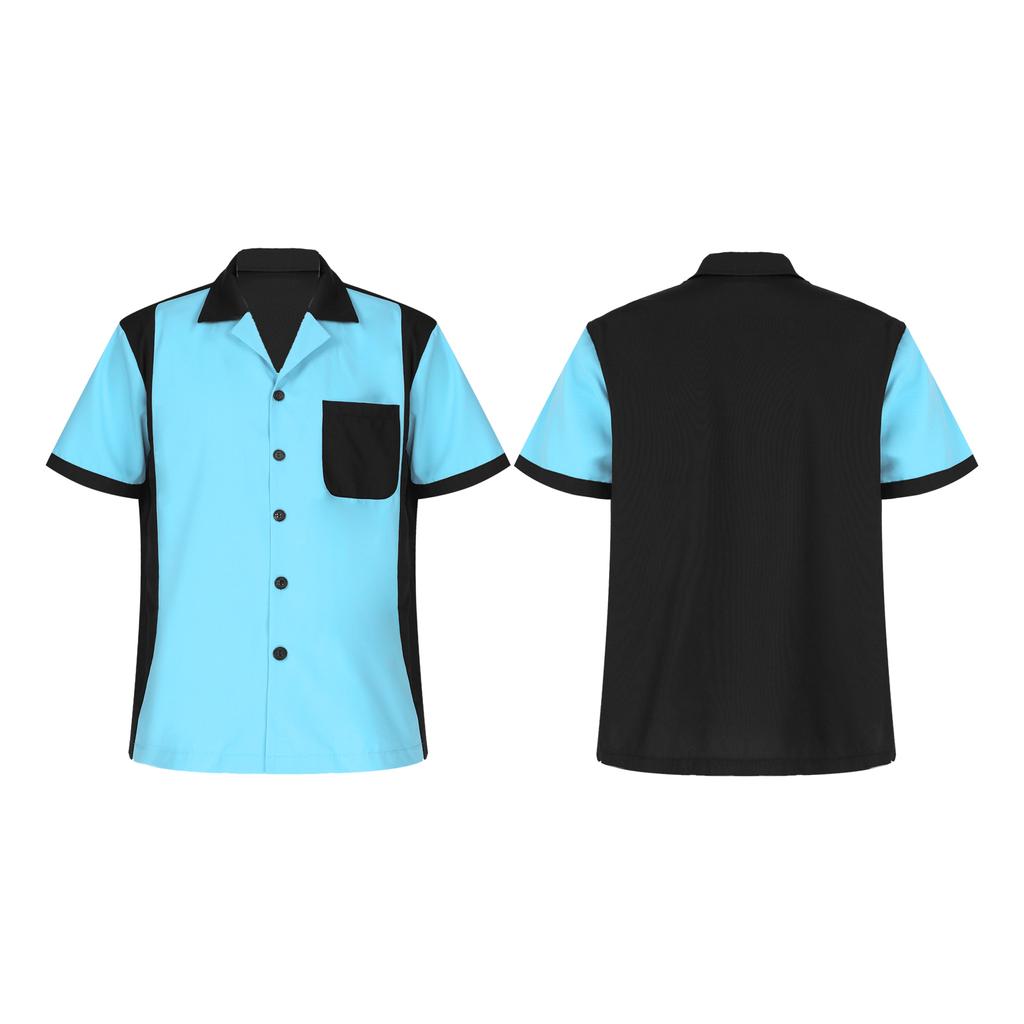 Ανδρικά ρούχα πουκάμισα σε στυλ Rockabilly Κοντομάνικα Fifties Bowling Casual πουκάμισα με κουμπιά