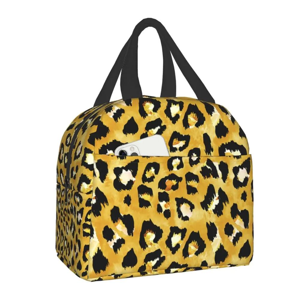 Leopard Print Insulated Lunch Tote Bag for Women Animal Skin Portable Cooler Thermal Food Lunch Box Kids School Food Picnic Bags