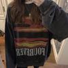 Vintage Distressed Sweatshirts Fleece Women Hip Hop Streetwear O-Neck Loose Long Sleeve Print Graphic Hoodie Autumn Winter
