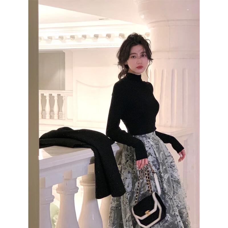 JK&JS New Chinese Style Printed High-Waist Skirt