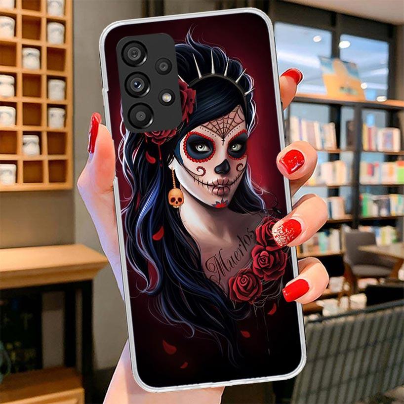 Catrina Beautiful Rose Girl Skull Phone Case For Samsung Galaxy A17 A37 A57 A16 A26 A36 A56 A15 A25 A35 A55 A14 A24 A34 A54 A13