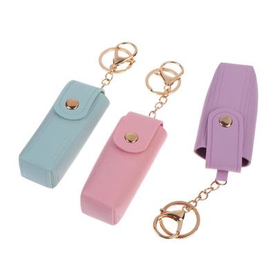 Einfarbiges PU-Leder Tragbare Mini-Lippenstifttasche Schlüsselanhänger Spiegelanhänger Schlüsselring Mode Aufbewahrungstasche Damen Make-up-Zubehör