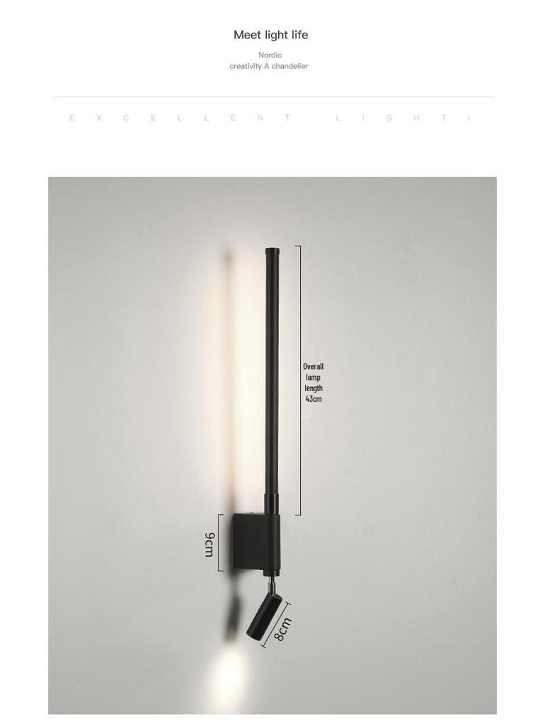 Nordic Minimalist Long Strip Bedside Wall Lamp with Eye-Protecting Reading Light and Switch for Hallways, Entrances, and Hotel Rooms