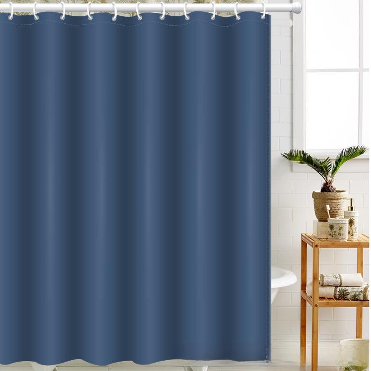Waterproof PEVA Shower Curtain with Hooks, Solid Color, Thickened & Punch-Free for Bathroom