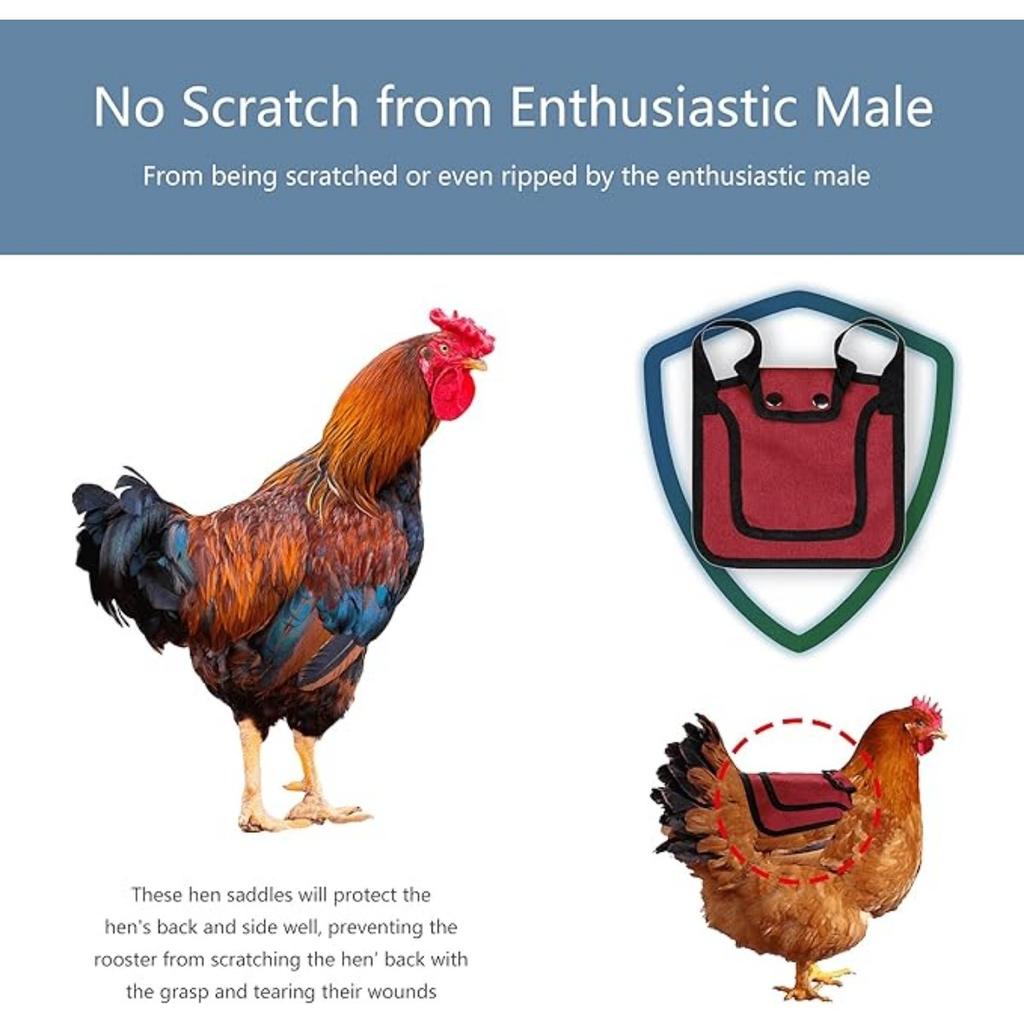 Hen Saddle Sweater Clothes, 3 Pieces Premium Chicken Saddles with Stretchy Strap, Birds Protector for Back and Sides, Poultry Accessories for Hens