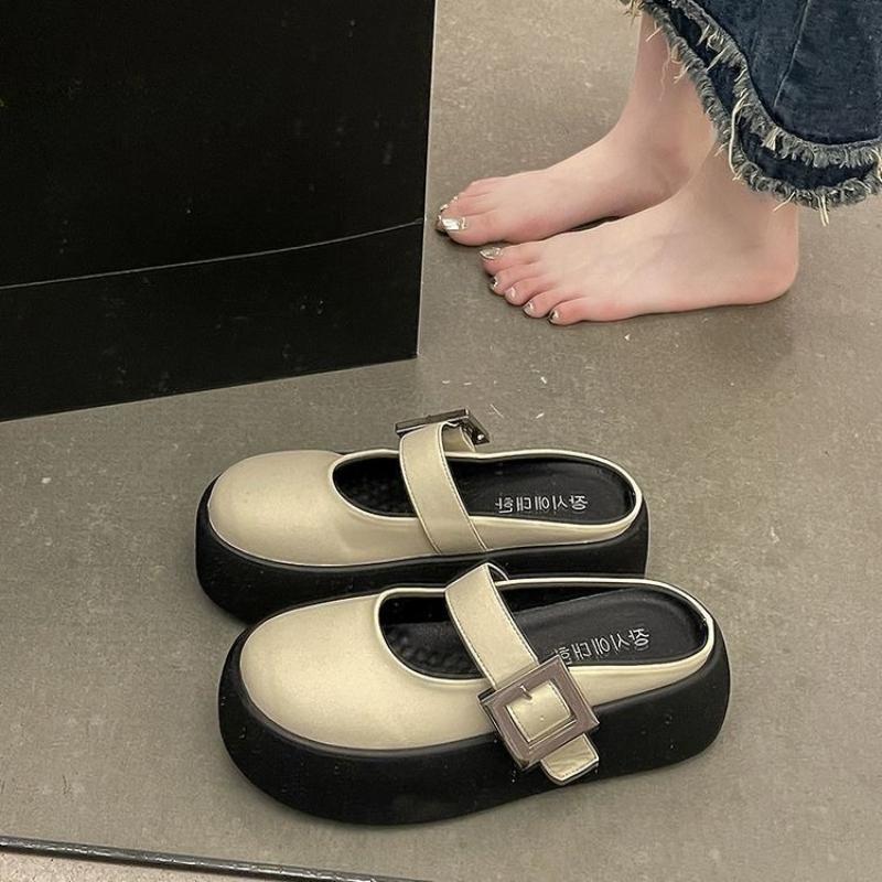 Round Toe Platform Buckle Heeled Women's Slippers and Ladies Sandals Easy Wears Shoes Summer 2025 Designer Luxury Trend Slides