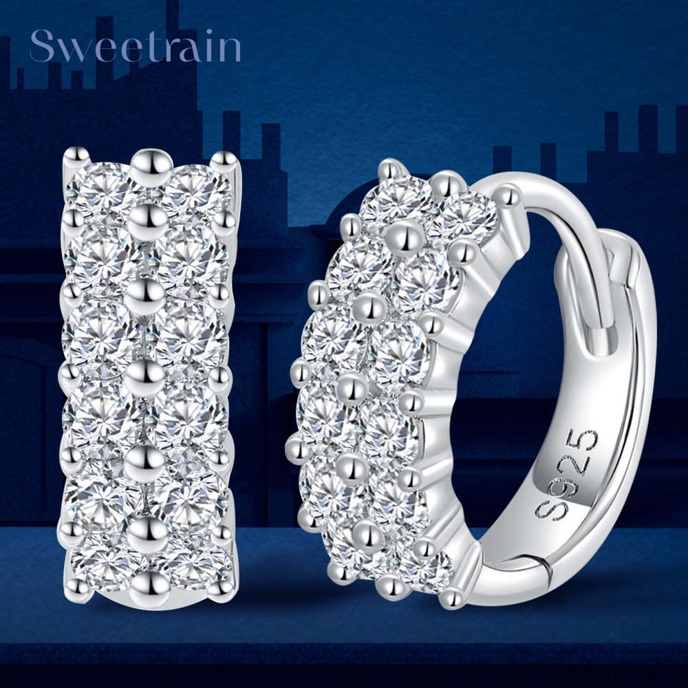 18K Gold Plated 1.9mm Full Moissanite Earring For Women 925 Silver Luxury Sparkling Hoop Earrings Christmas Gift Wedding Jewelry