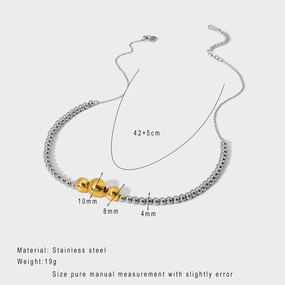 Ins High-end Sense Personalized Color Matching Stainless Steel Bead Chain Necklace Minimalist Design Sense Collarbone Chain Jewelry Women