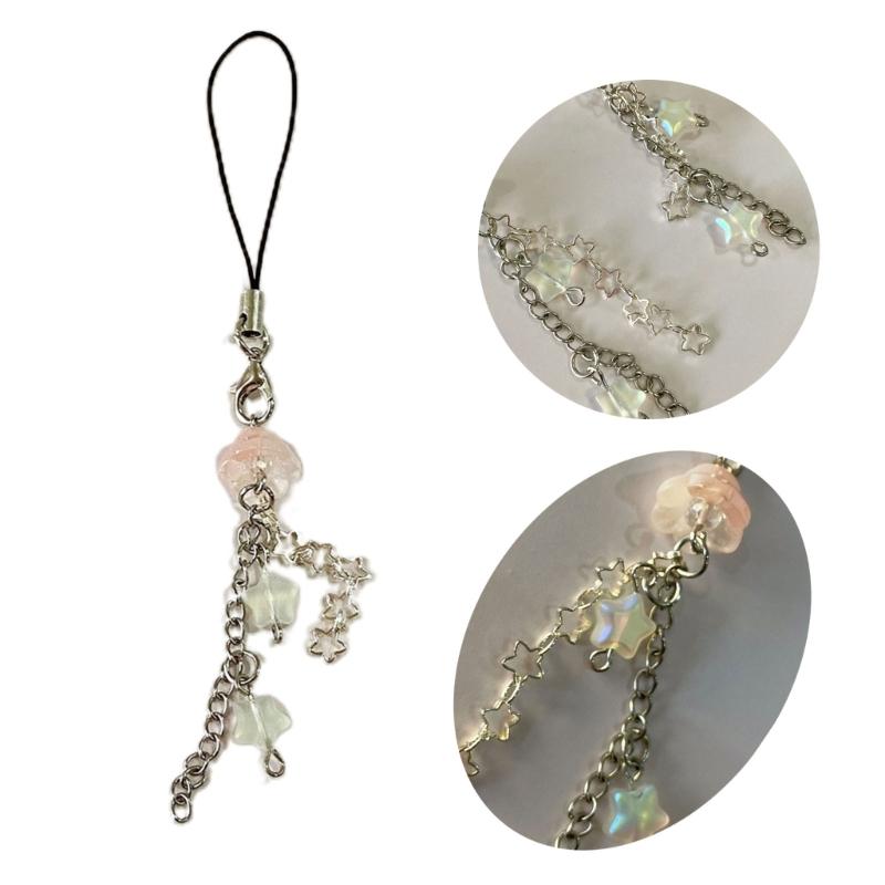 Phone Lanyard Wrist Strap Jellyfish Star Keychain Chain Phone Charm Antilost Y2K Cellphone Strap Hanging Cord for Women