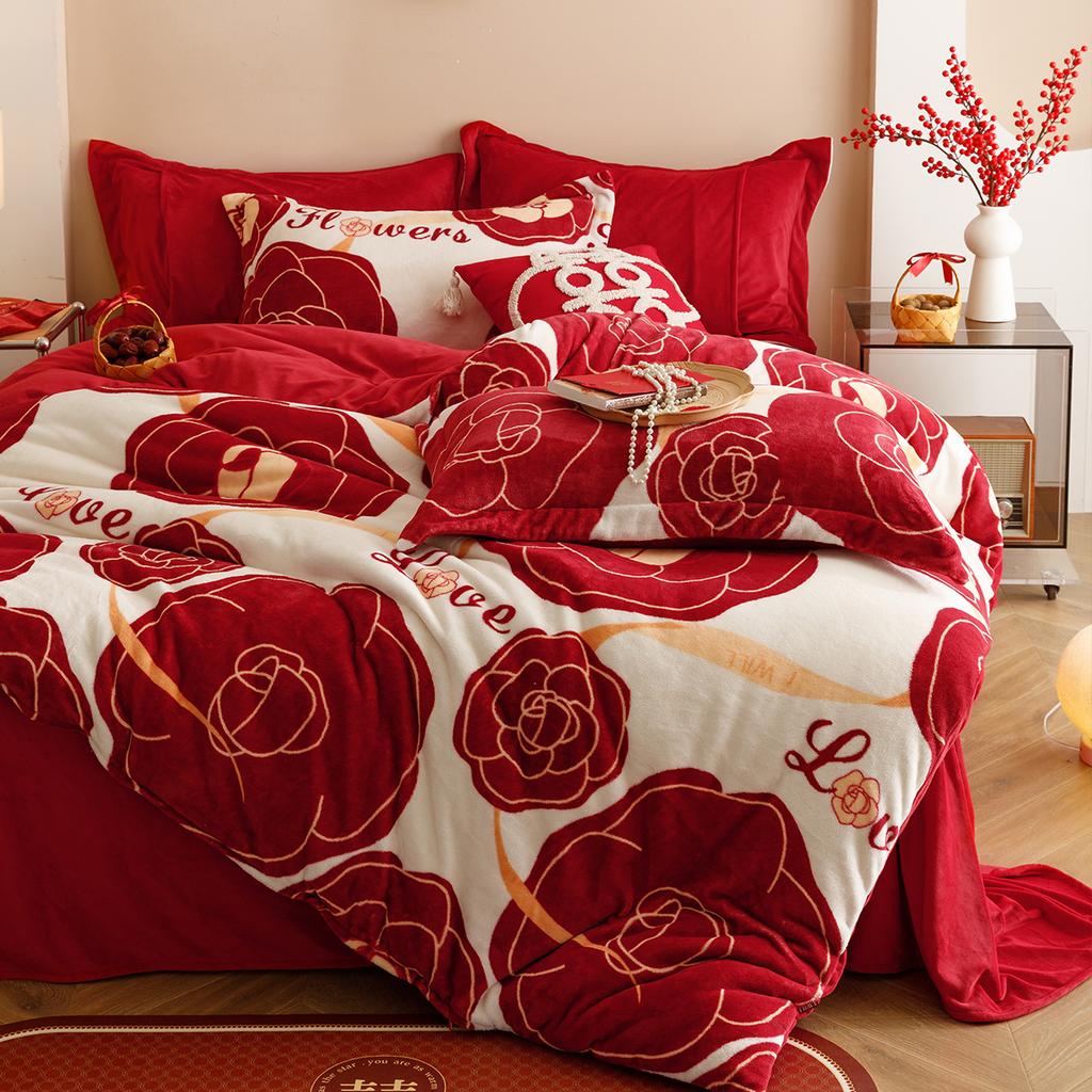 Velvet Wedding Printing Set * Romantic Wedding (Four Piece Bed Sheet Set)